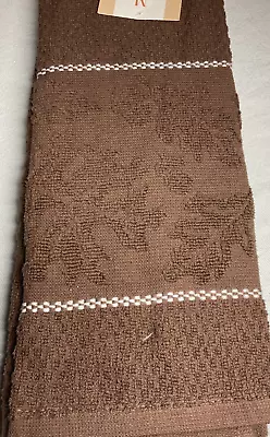 Martha Stewart  Everyday Kitchen Towels (2) Brown White Stripe Leaves Cotton Nwt • $11.99