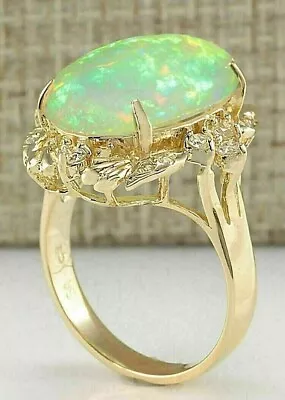 Genuine Fire Opal Vintage 4.00Ct Oval Cut Engagement Ring 14K Yellow Gold Plated • $155.21