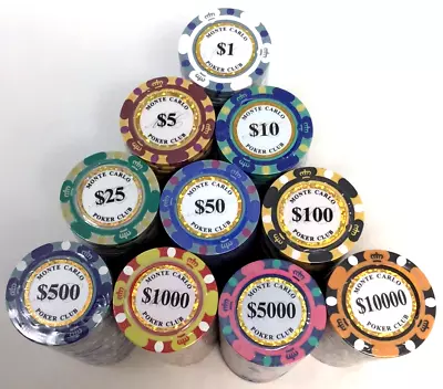 Monte Carlo Poker Club  14 Gram Poker Chips Choice Of Denomination 25pc Stack:E • $8.75