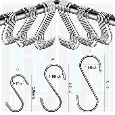 New Stainless Steel S Hooks Kitchen Meat Pan Utensil Clothes Hanger Hanging Hook • £2.59