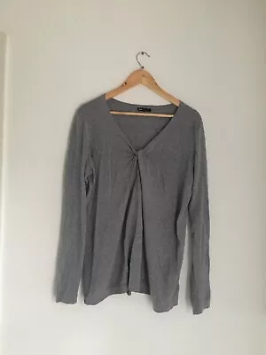 Size L Long Sleeve Grey Jumper Fabric Maternity Top By Gap V Neck Cotton / Wool • £5.99