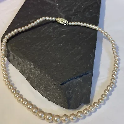 Vintage LOTUS 16  Graduated Pearl Necklace Fancy Clasp Imitation Pearl Fashion • £16.99