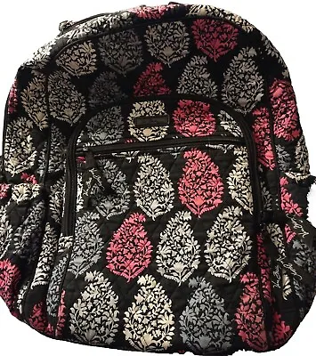 VERA BRADLEY Backpack BLACK Pink White Grey Floral PAISLEY Large Womens • $16.99