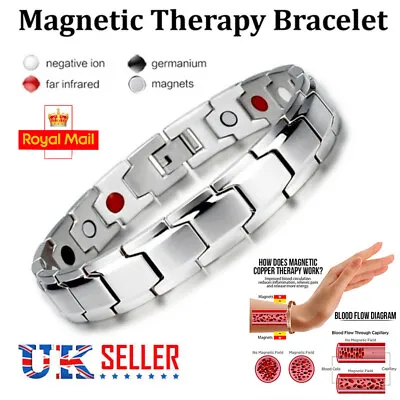 Silver Magnetic Bracelet Titanium Therapy Bracelets For Men Arthritis Relief UK • £4.29