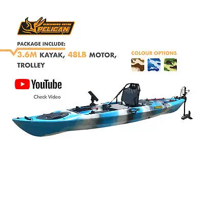 $1199 • Buy BLACKHAWK 48LB Motorized Pelican 3.6M Fishing Kayak Seat Motor Package