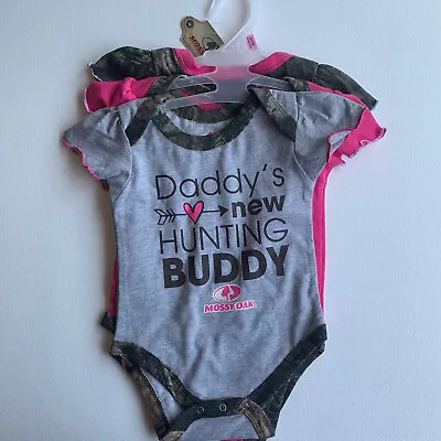 Mossy Oak One Piece Bodysuit Pack Of 3 0-3 Months Daddys Hunting Buddy New • $8.50