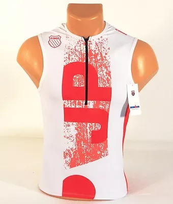 K-Swiss Kwick Dri Japan White & Red 1/2 Zip Sleeveless Cycling Jersey Men's NWT • $89.99