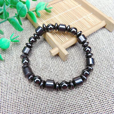 Black Magnetic Mix Round Hematite Bead Bracelet Pain Relief Therapy Arthritis UK • £3.99