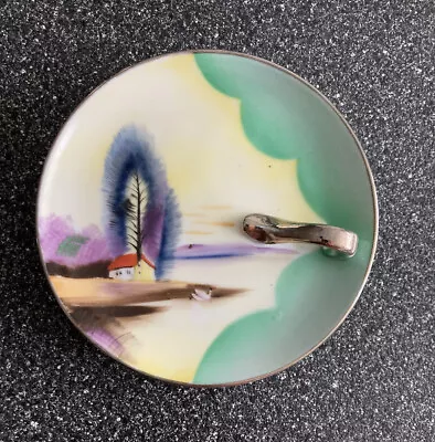 Vintage Hand Painted Noratake Lemon Dish Plate Raised Handle. Lakeside Scene • $18.95