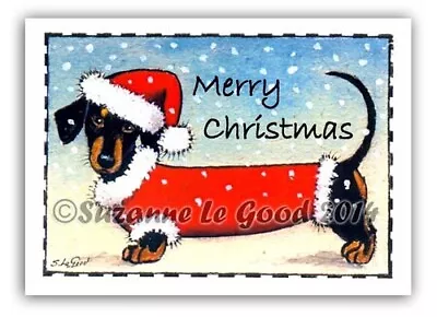 Dachshund Dog Art Christmas Card Glitter From Original  Painting Suzanne Le Good • $4.36