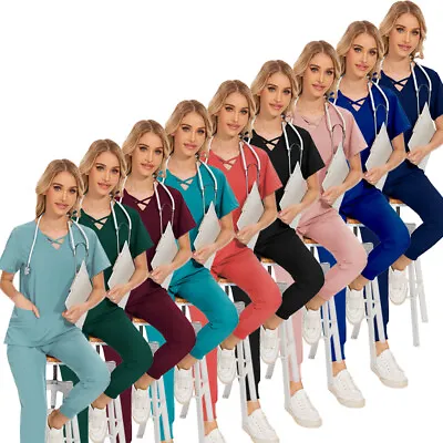 Stretch Jogger Scrub Women Short Sleeve Cargo Pant Medical Nurse Student Uniform • $16.89