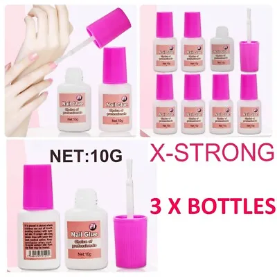 3X10g Strong Nail Glue Adhesive With Brush 10g Acrylic False Tips Rhinestone UK • £3.89