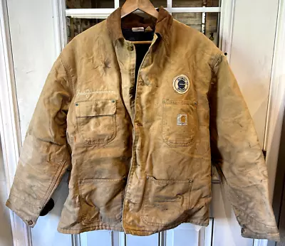 Vintage Carhartt Mens Detroit Work Jacket Coat USA Global Divers Patch Lined • $19.95