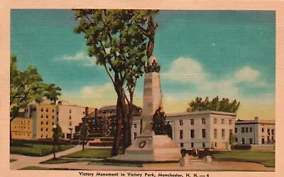 Manchester NH Victory Monument In Victory Park Linen Vintage Postcard A3504 • $2