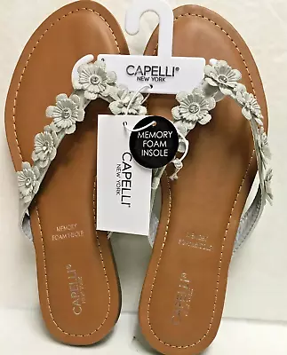 Capelli NY Flip Flops Sandals W/Flowers Rhinestone Ladies Size 9 Memory Foam NWB • $18