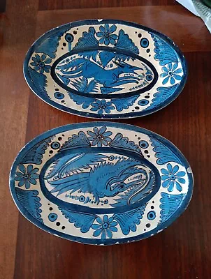 Vintage Mexican Oval Pottery Plates (2) 9.5 Inch • $20.99