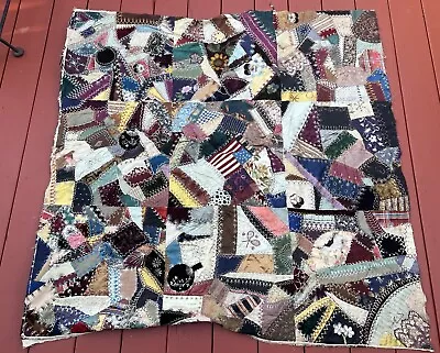 Antique Dated 1885  Crazy Patchwork Quilt Damaged-51x51 Inches • $100