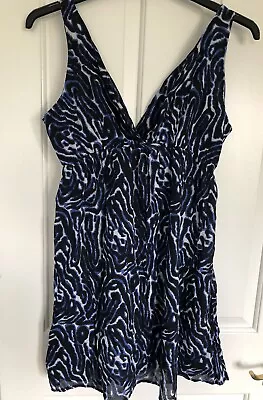 Size 12 Blue Black And White Dress Elastic Waist • £3.50