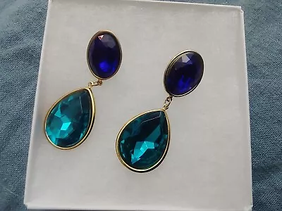 Vintage Fashion Earrings Pierced Ears Bright Tealblue Dangles • $3.75