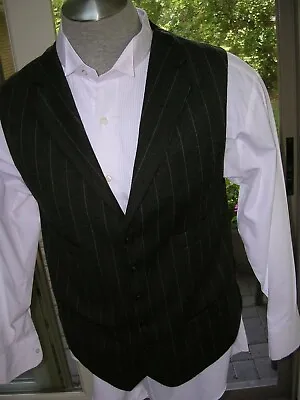 #723 Mens Steampunk Style Charcoal Gray Striped Wool Lapel Vest Waistcoat 41Tall • $38.50