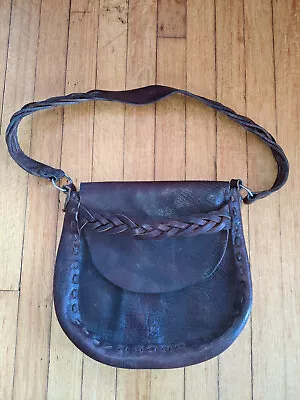 Vintage Tooled Leather Shoulder Saddle Bag Hippy Handcrafted Purse 70's • $59.99