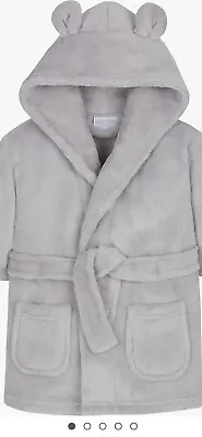 Babytown Baby Boy Girl Unisex Grey Fleece Hooded Dressing Gown Age 6-12 Months • £3.50