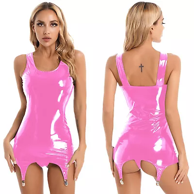 $23.09 • Buy Women's Shiny Lingeries Patent Leather Bodycon Dresses With Belt Garter Clubwear