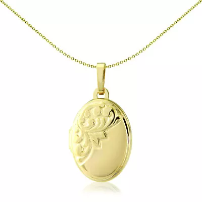 Ladies 9ct Gold Jewelco London Floral Motif Engraved Oval Locket Pendant 15x11mm • £105.99