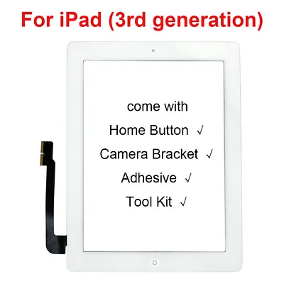 £9.99 • Buy For IPad 3rd Gen Generation White Front Panel Digitizer Touch Screen Replacement