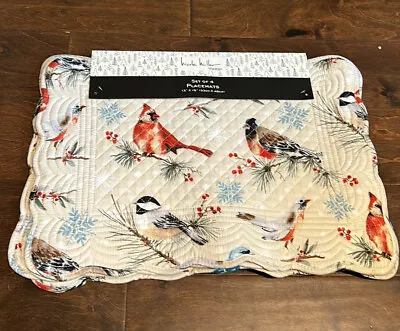 Nicole Miller Set Of 4 Quilted Placemats New Christmas Red Cardinal Songbird • $29.97