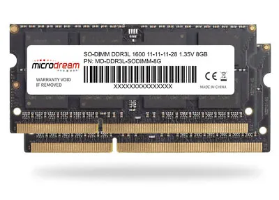 £29.95 • Buy MicroDream 16GB (2x8GB) DDR3L 1600MHz PC3L-12800 SODIMM Laptop Memory RAM