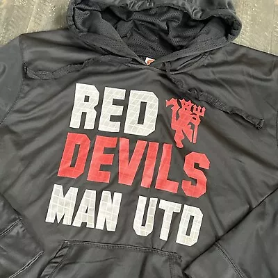 Manchester United Red Devils Hoodie Men XL Black Drawstring Long Sleeve Stretch • $17.79