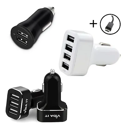 Multi Port 2 3 4 In 1 USB PLUG CAR CHARGER POWER ADAPTER CAR KIT WITH FREE CABLE • £9.99