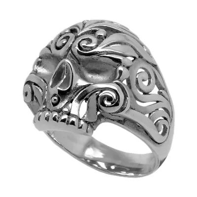 Sugar Skull Mexican Biker Ring Sterling Silver .925 Men Half Jaw Size UNIQABLE  • $135