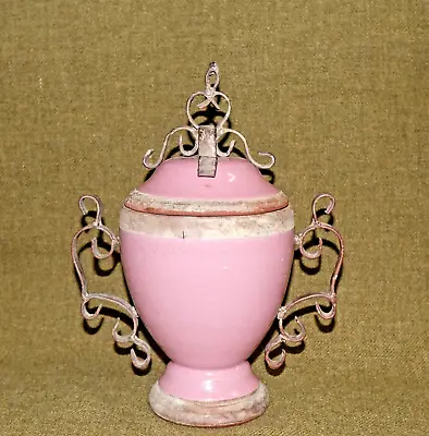 Pink Purple Mauve  Ceramic Urn Vase Jar With Metal Handles And Lid 10.5  • $24.44
