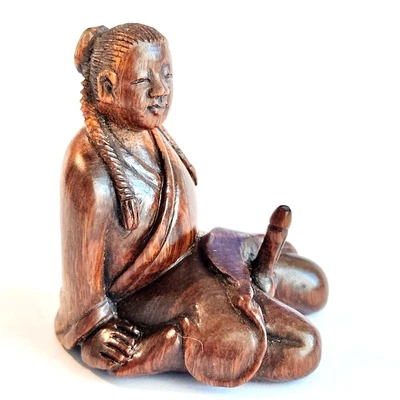 £42 • Buy F029 - 30 Years Old 2  Hand Carved Ebony Ironwood Netsuke - Ancient Man