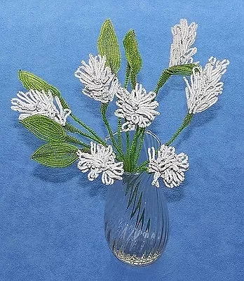 Vintage French Glass Beaded White Sage (Large) Flower Bouquet • $38.99