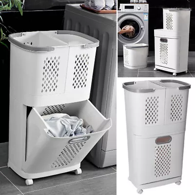 Large Laundry Sorter Cart Hamper Rolling Organizer Clothes Bin Basket On Wheels • £28.95