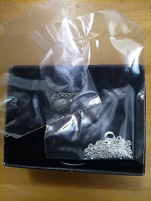 NEW 925 AVON Sterling Silver Jade And Marcasite Stone Pendant & Necklace IN BOX • $20