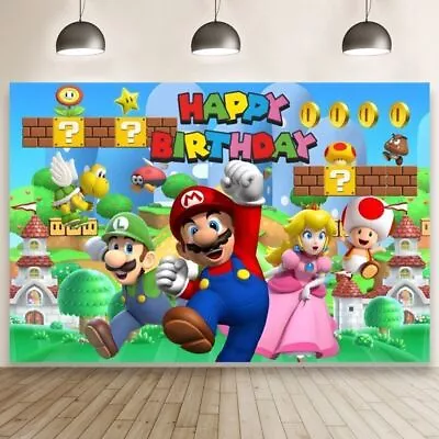 Super Mario Backdrop Birthday Party Banner Home Studio Photo Decor Background • $26.39