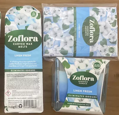 Zoflora Curved Wax Melts Scented Sachets  & Scented Candle Linen Fresh Bundle • £13.90