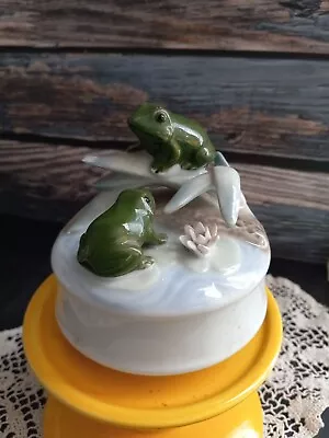 Otagiri Frogs On Lily Pad Music Box Plays Moon River Porcelain Japan Works Well • $0.99