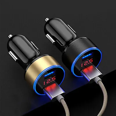 3.1A 2-USB Car Cigarette Phone Charger Lighter Digital LED Voltmeter-Accessories • $4.28