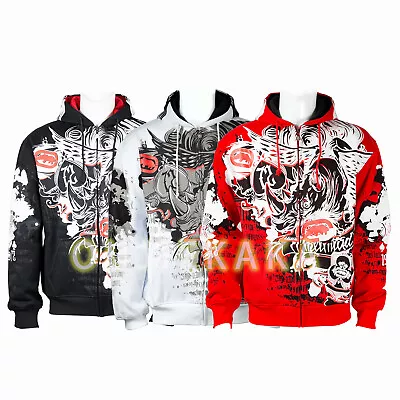 Men's ECKO Unltd Hip Hop Cotton Lining Warm Zip Hoodie Graffiti Print Pullover • $38.92