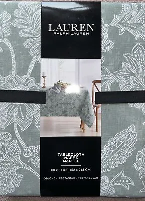 Ralph Lauren Pale Green Cotton Floral-Rectangular Table Cloth ~60 X 84 Inches • £23