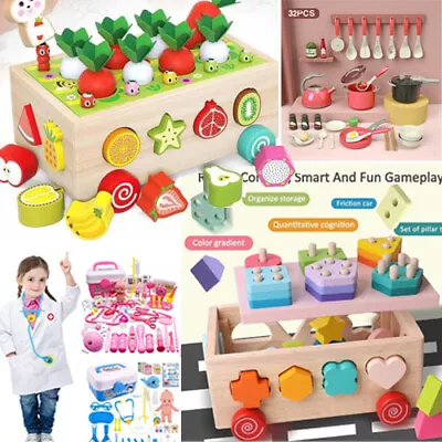 Creative Montessori Kids Kitchen Tea Toys Wooden Sorter Learning Play Doctor Toy • £10.99