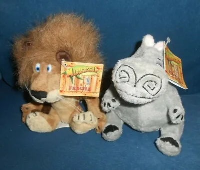 Lot Of 2 Madagascar Stuffed Plush Celebrity Beanbags Character Lion Hippo W/Tags • $8.96