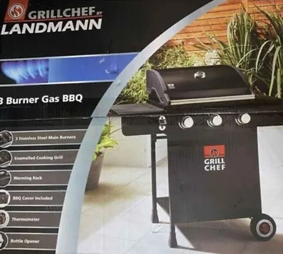 Landman 3 Burner Luxury BBQ+fitted Cover +Thermometer🌡+ Bottle Opener REDUCED🌟 • £149.99