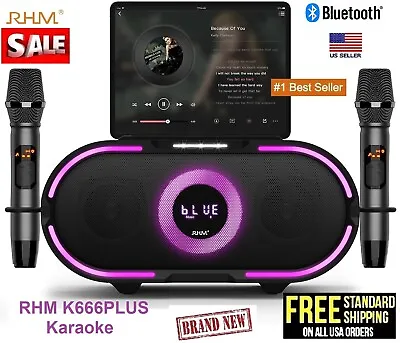 RHM K666PLUS Bluetooth Karaoke Machine With 2 Wireless Microphones Rechargeable • $236.95
