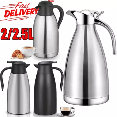 Large 2L Stainless Steel Tea Pot Insulated Vacuum Jug Flask Coffee Travel Thermo • £11.90